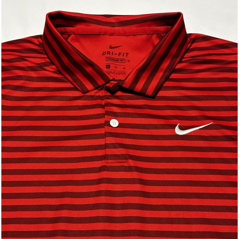 Nike Dri-FIT Golf Polo Shirt Red Striped CU9858-657 Mens Size XL Casual Preppy